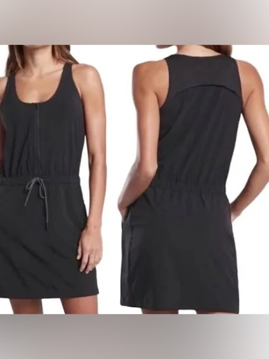 Athleta Dresses & Skirts - Athleta Black Expedition Sleeveless Zip Front Drawstring Waist Athletic Dress 0